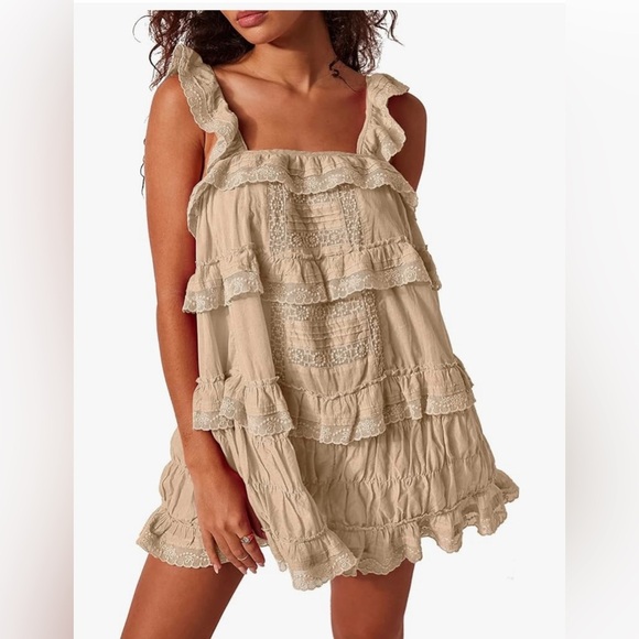 Gacaky Summer Sleeveless Rompers Ruffle Flowy Boho Sun Mini Dress - Picture 1 of 10